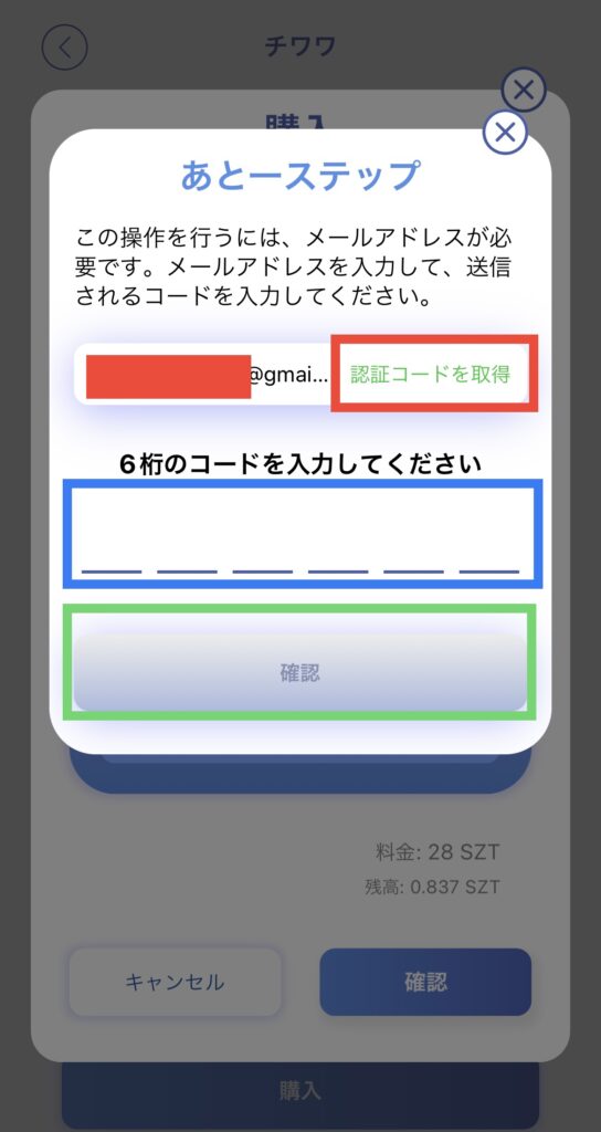購入前メール認証画面