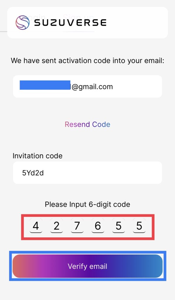 認証コード入力画面