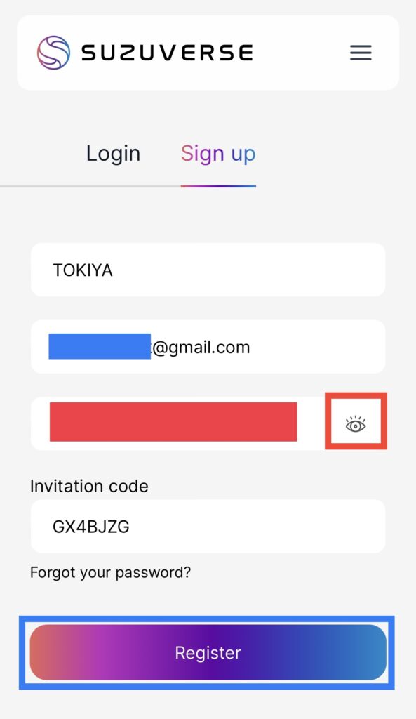 アカウント作成の再確認画面