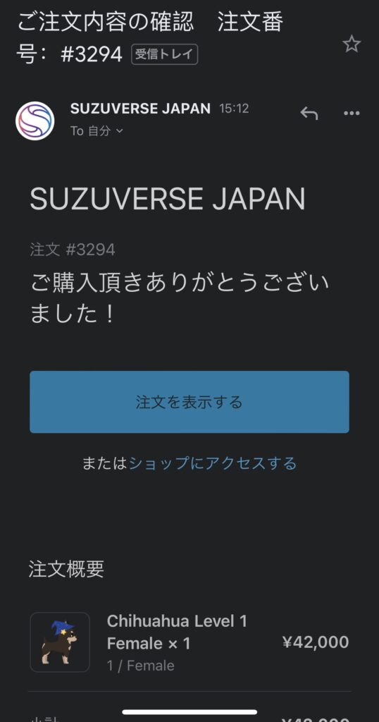 購入確認メールの画面